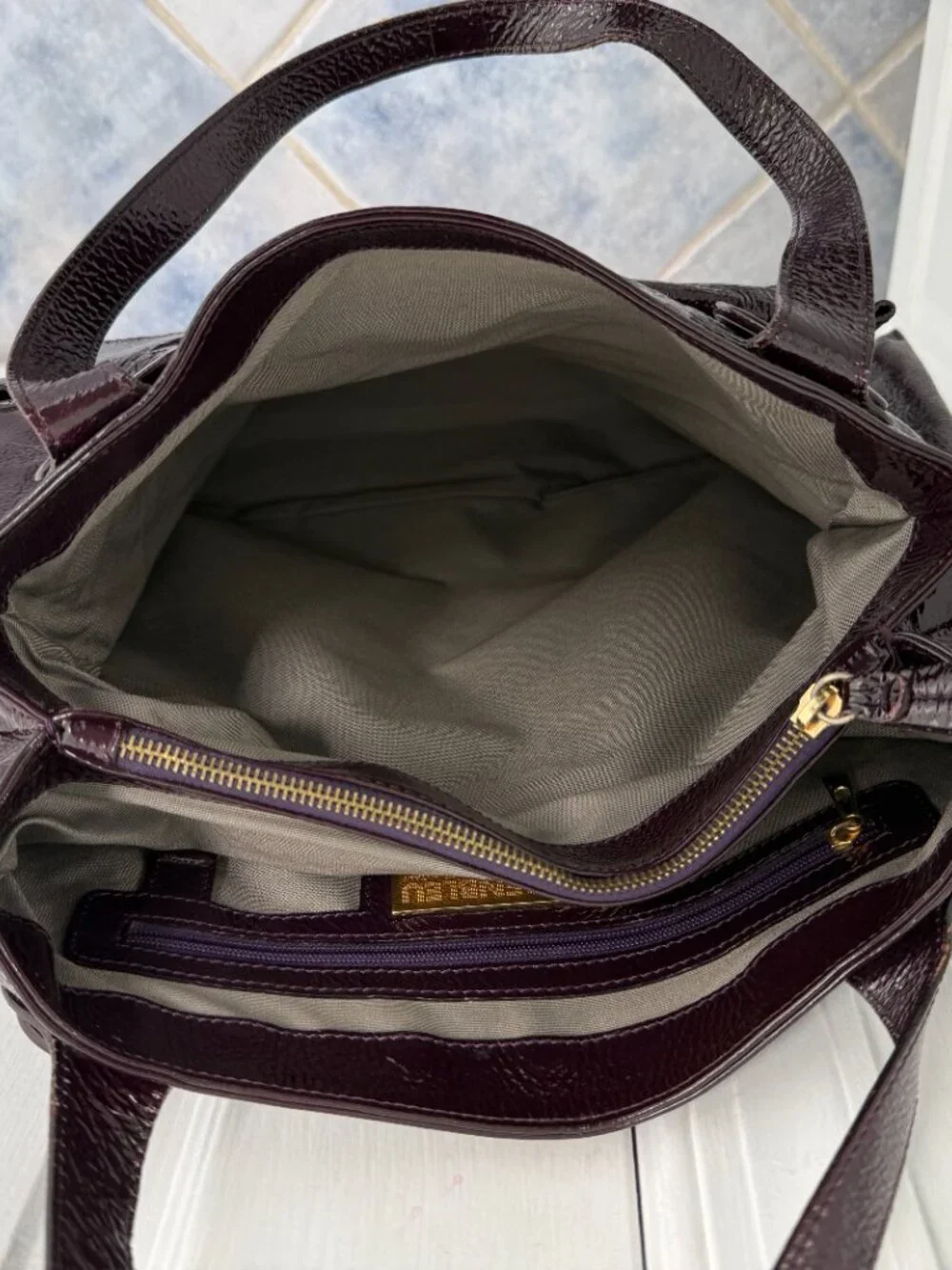 Goldenbleu Italian Plum Patent Leather Bag